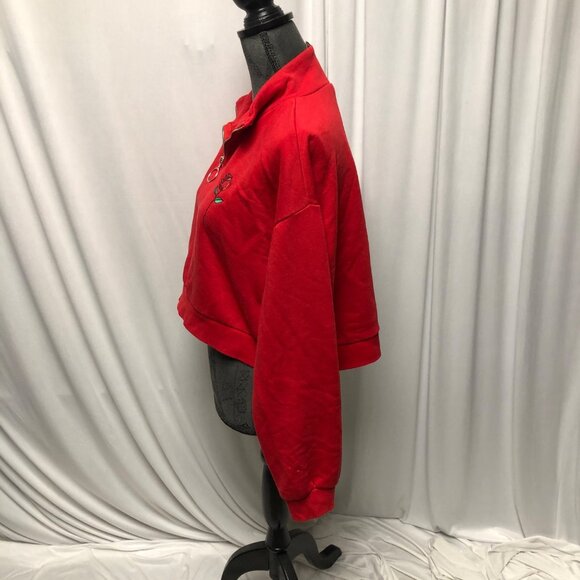 H and M Divided Cropped Sweatshirt Womens Size Large Red Rose Long Sleeve Comfy - Picture 3 of 7